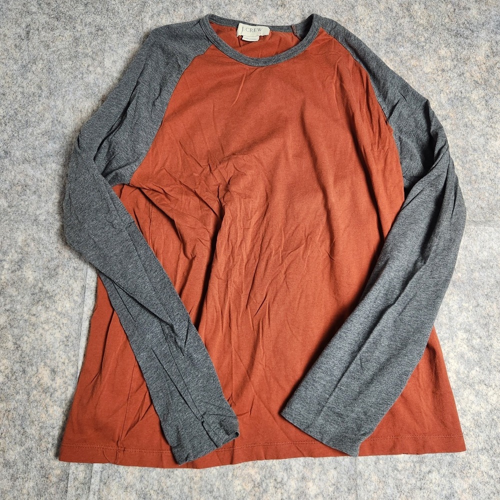 J Crew VTG 90s Shirt Men L Orange Gray Colorblock Long Sleeve Crew Neck Pullover